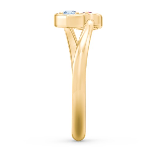 Double Heart Bypass Ring – 10K Yellow Gold with Ruby and Blue Topaz