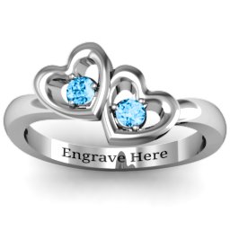 Twin Hearts Ring in 925 Sterling Silver with Blue Topaz