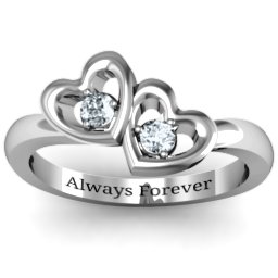 Twin Hearts Ring in 925 Sterling Silver with Diamond