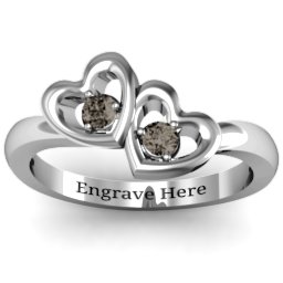 Twin Hearts Ring in 925 Sterling Silver with Smokey Quartz