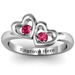 Twin Hearts Ring in 925 Sterling Silver with Ruby