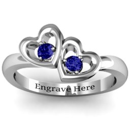 Twin Hearts Ring in 925 Sterling Silver with Blue Sapphire