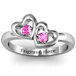 Twin Hearts Ring in 925 Sterling Silver with Pink Tourmaline