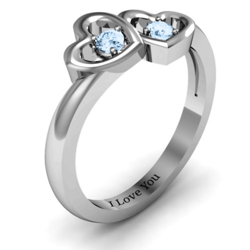 Twin Hearts Ring – Sterling Silver with Aquamarine