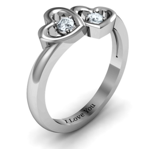 Twin Hearts Ring – Sterling Silver with Diamond