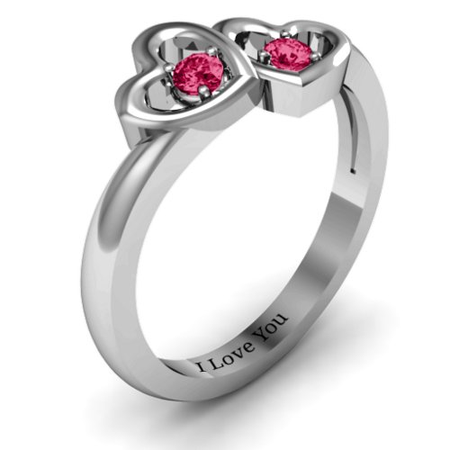 Twin Hearts Ring – Sterling Silver with Ruby
