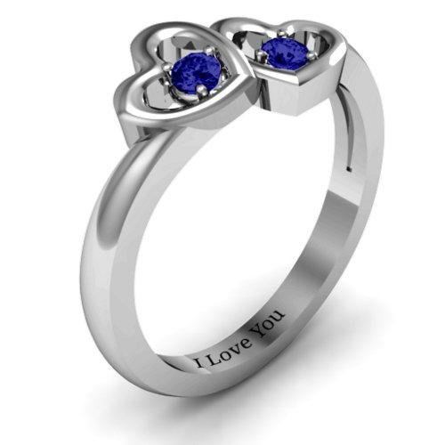 Twin Hearts Ring – Sterling Silver with Blue Sapphire