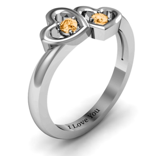 Twin Hearts Ring – Sterling Silver with Citrine