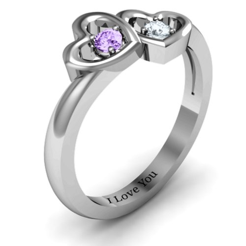 Twin Hearts Ring – Sterling Silver with Amethyst and Cubic Zirconia