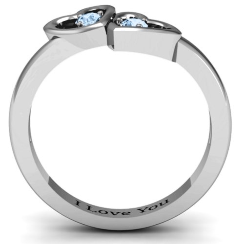 Twin Hearts Ring – Sterling Silver with Aquamarine