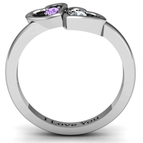 Twin Hearts Ring – Sterling Silver with Amethyst and Cubic Zirconia