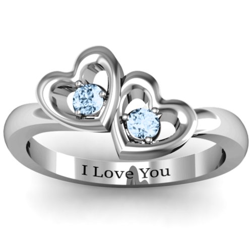Twin Hearts Ring – Sterling Silver with Aquamarine