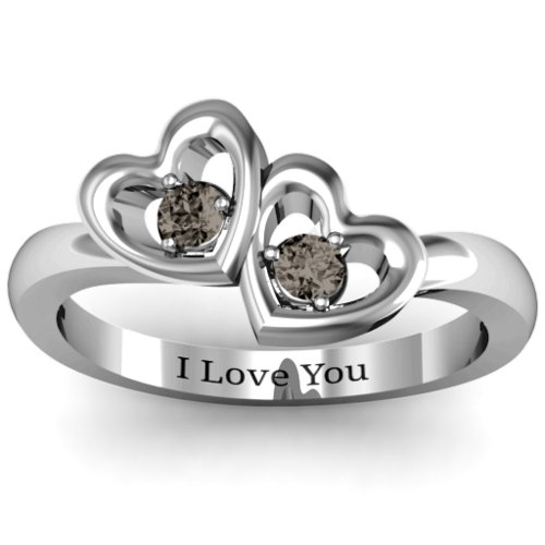 Twin Hearts Ring – Sterling Silver with Smokey Quartz