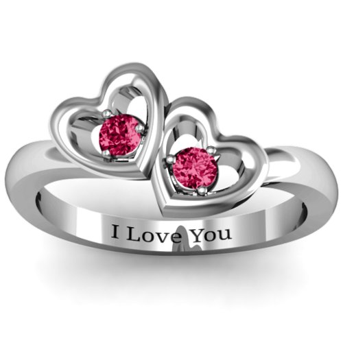 Twin Hearts Ring – Sterling Silver with Ruby