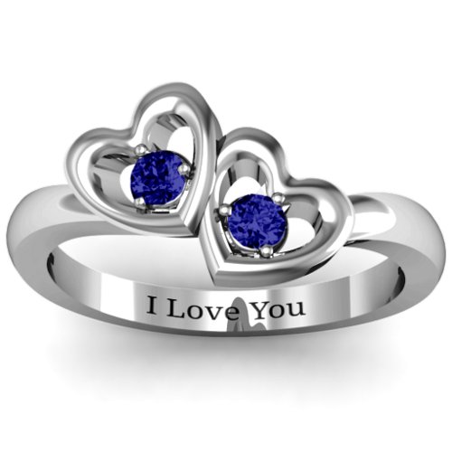 Twin Hearts Ring – Sterling Silver with Blue Sapphire