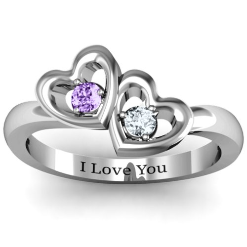 Twin Hearts Ring – Sterling Silver with Amethyst and Cubic Zirconia
