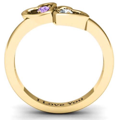Twin Hearts Ring – 10K Yellow Gold with Amethyst and Cubic Zirconia