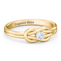 Birthstone Love Knot Ring in 18K Gold Plated Silver with Aquamarine