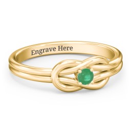 Birthstone Love Knot Ring in 18K Gold Plated Silver with Emerald