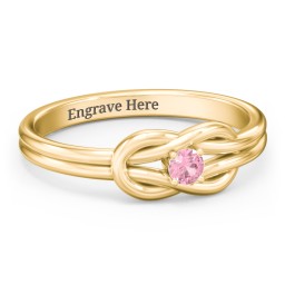 Birthstone Love Knot Ring in 18K Gold Plated Silver with Pink Tourmaline