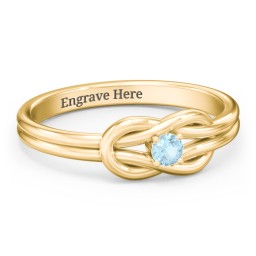 Birthstone Love Knot Ring in 18K Gold Plated Silver with Blue Topaz