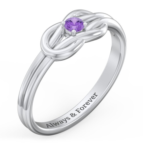 Birthstone Love Knot Ring – Sterling Silver with Amethyst