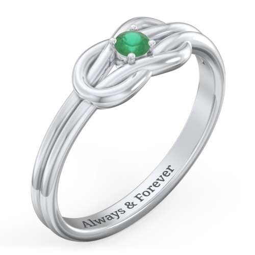 Birthstone Love Knot Ring – Sterling Silver with Emerald
