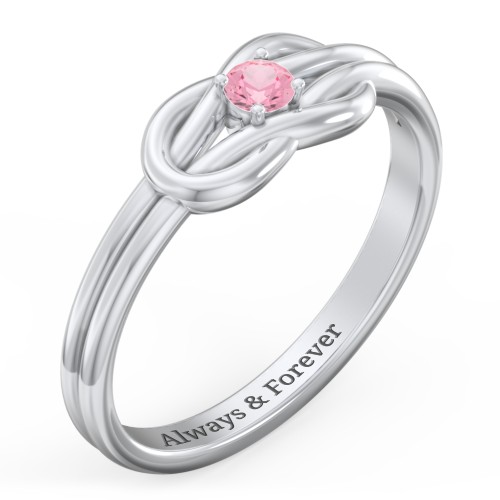 Birthstone Love Knot Ring – Sterling Silver with Pink Tourmaline