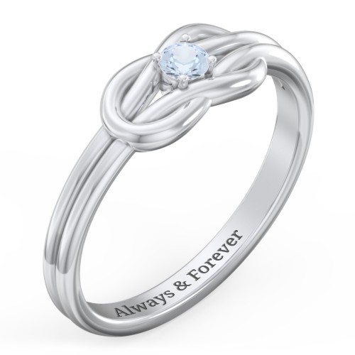 Birthstone Love Knot Ring – Sterling Silver with Aquamarine