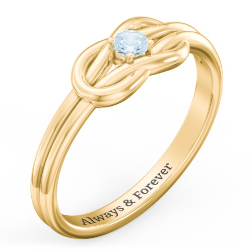 Birthstone Love Knot Ring – 18K Gold Plated Silver with Aquamarine