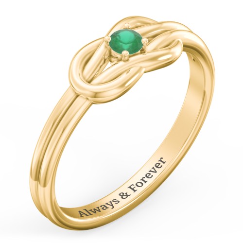 Birthstone Love Knot Ring – 18K Gold Plated Silver with Emerald