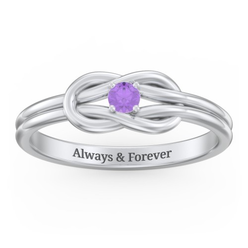 Birthstone Love Knot Ring – Sterling Silver with Amethyst