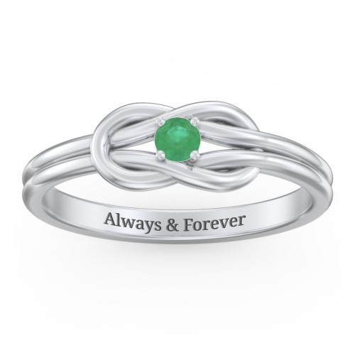 Birthstone Love Knot Ring – Sterling Silver with Emerald