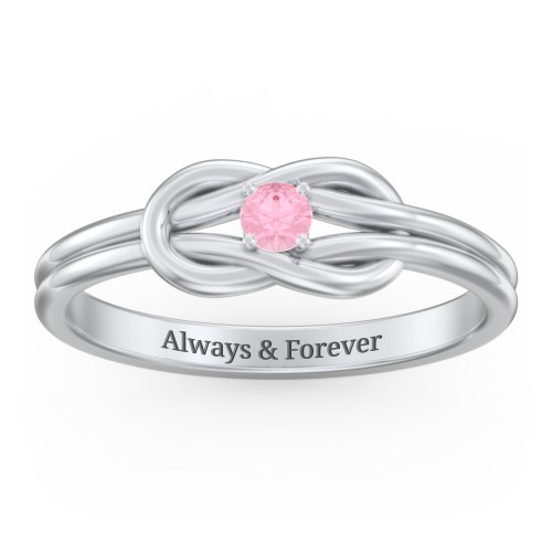 Birthstone Love Knot Ring – Sterling Silver with Pink Tourmaline