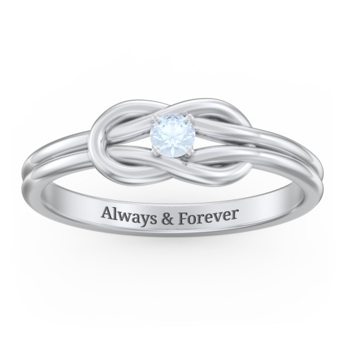 Birthstone Love Knot Ring – Sterling Silver with Aquamarine