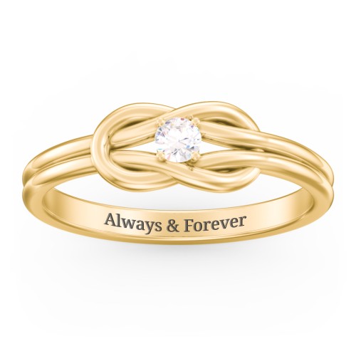 Birthstone Love Knot Ring – 18K Gold Plated Silver with Cubic Zirconia