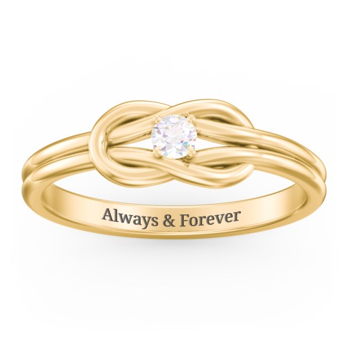 Birthstone Love Knot Ring – 18K Gold Plated Silver with Diamond