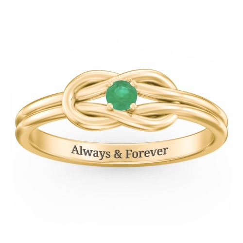 Birthstone Love Knot Ring – 18K Gold Plated Silver with Emerald