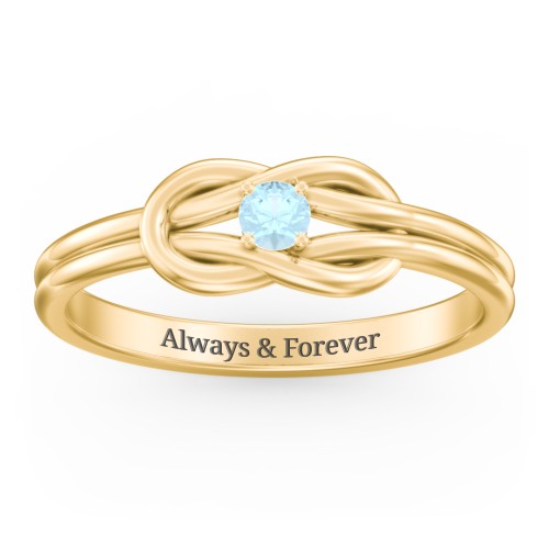 Birthstone Love Knot Ring – 18K Gold Plated Silver with Blue Topaz