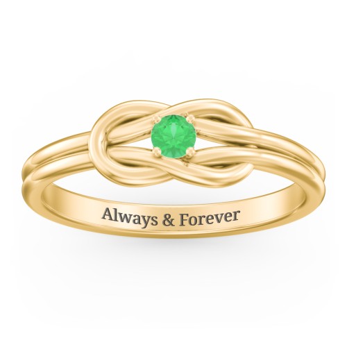 Birthstone Love Knot Ring – 18K Gold Plated Silver with Emerald