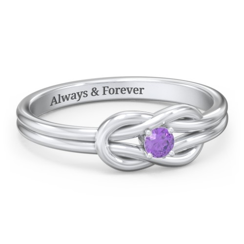Birthstone Love Knot Ring – Sterling Silver with Amethyst