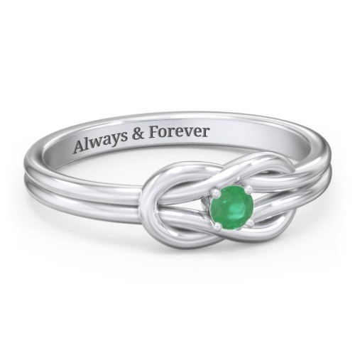 Birthstone Love Knot Ring – Sterling Silver with Emerald
