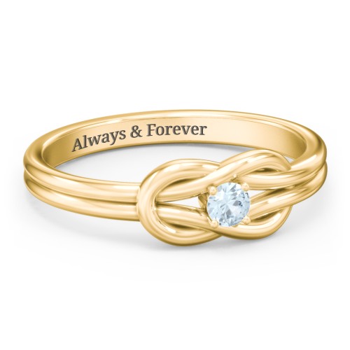 Birthstone Love Knot Ring – 18K Gold Plated Silver with Aquamarine