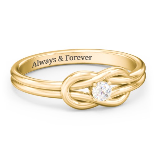 Birthstone Love Knot Ring – 18K Gold Plated Silver with Diamond
