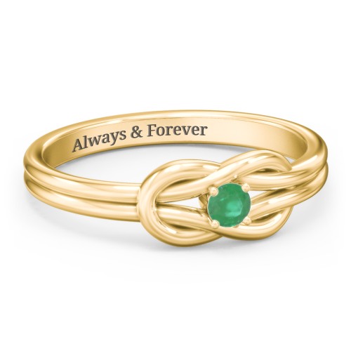 Birthstone Love Knot Ring – 18K Gold Plated Silver with Emerald