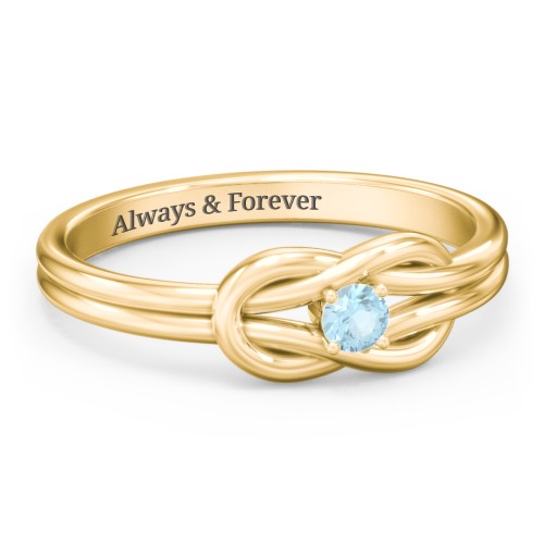 Birthstone Love Knot Ring – 18K Gold Plated Silver with Blue Topaz