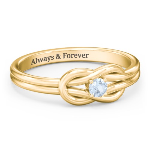 Birthstone Love Knot Ring – 18K Gold Plated Silver with Aquamarine