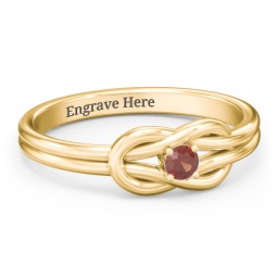 Birthstone Love Knot Ring in 18K Gold Plated Silver with Garnet