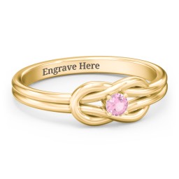 Birthstone Love Knot Ring in 18K Gold Plated Silver with Pink Tourmaline
