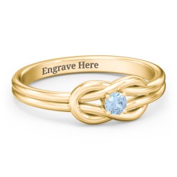 Birthstone Love Knot Ring in 18K Gold Plated Silver with Blue Topaz